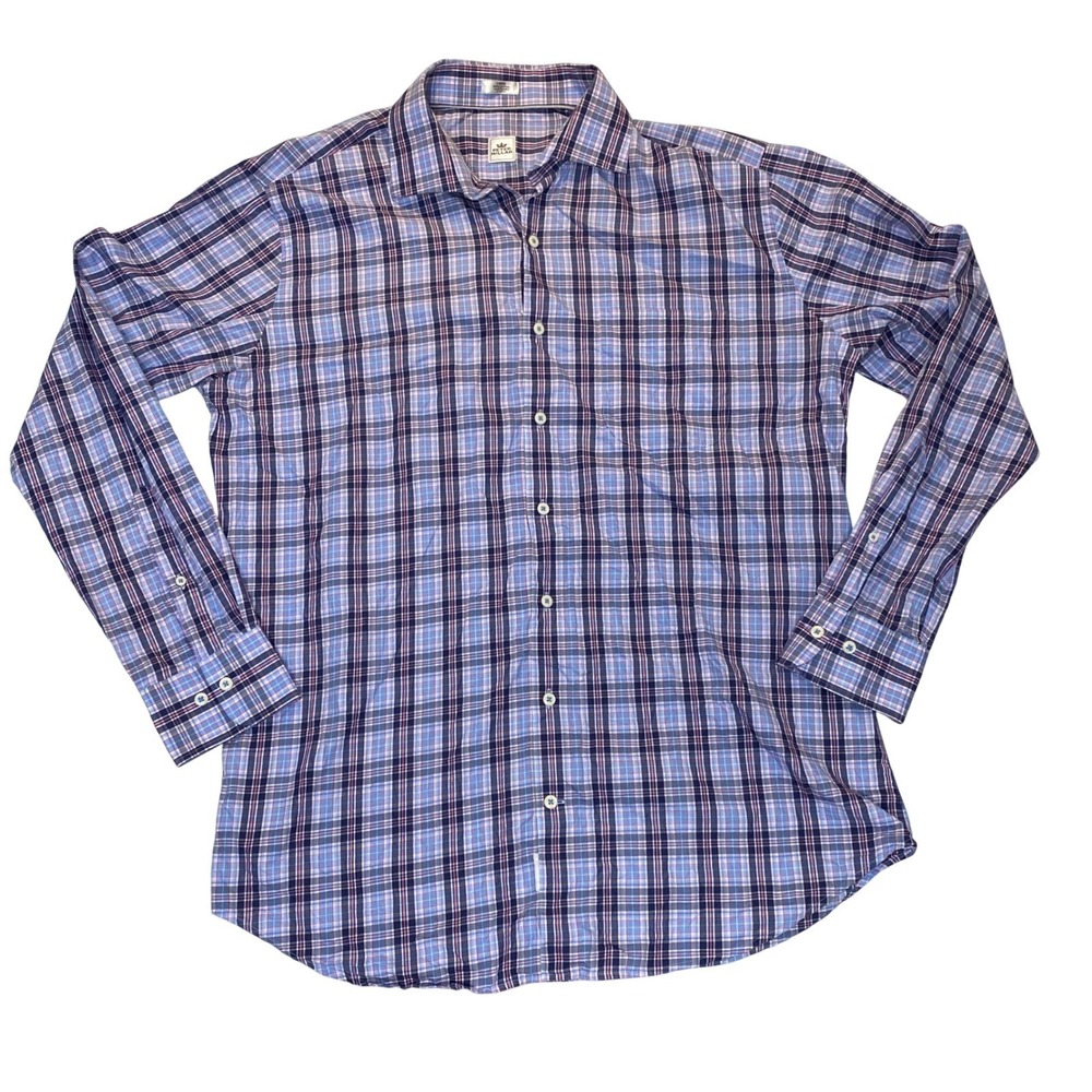 Peter Millar Crown Collection Men's Large Blue Pink Plaid Dress Shirt